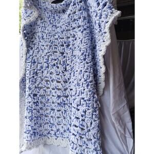 Handmade Afghan Baby Blue White Extra Soft